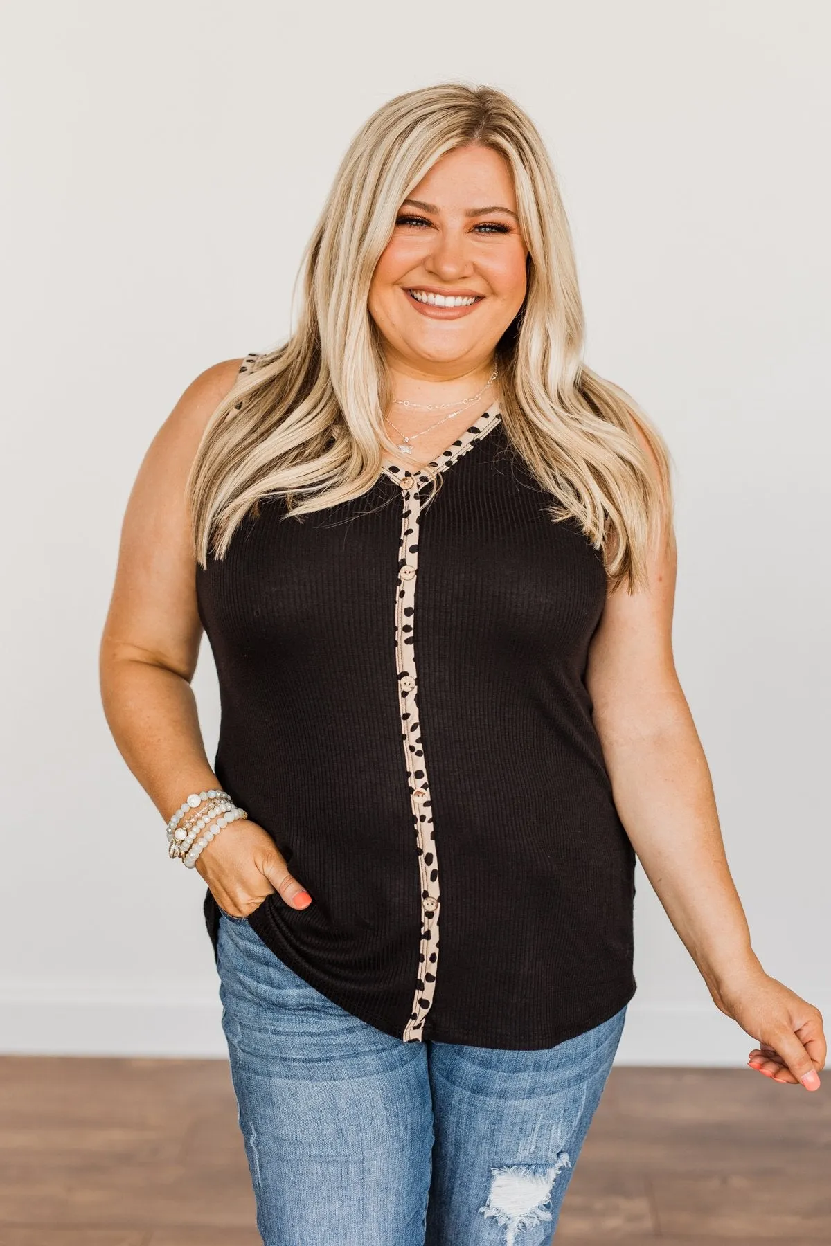 Good Ole Days Ribbed Knit Tank Top- Black