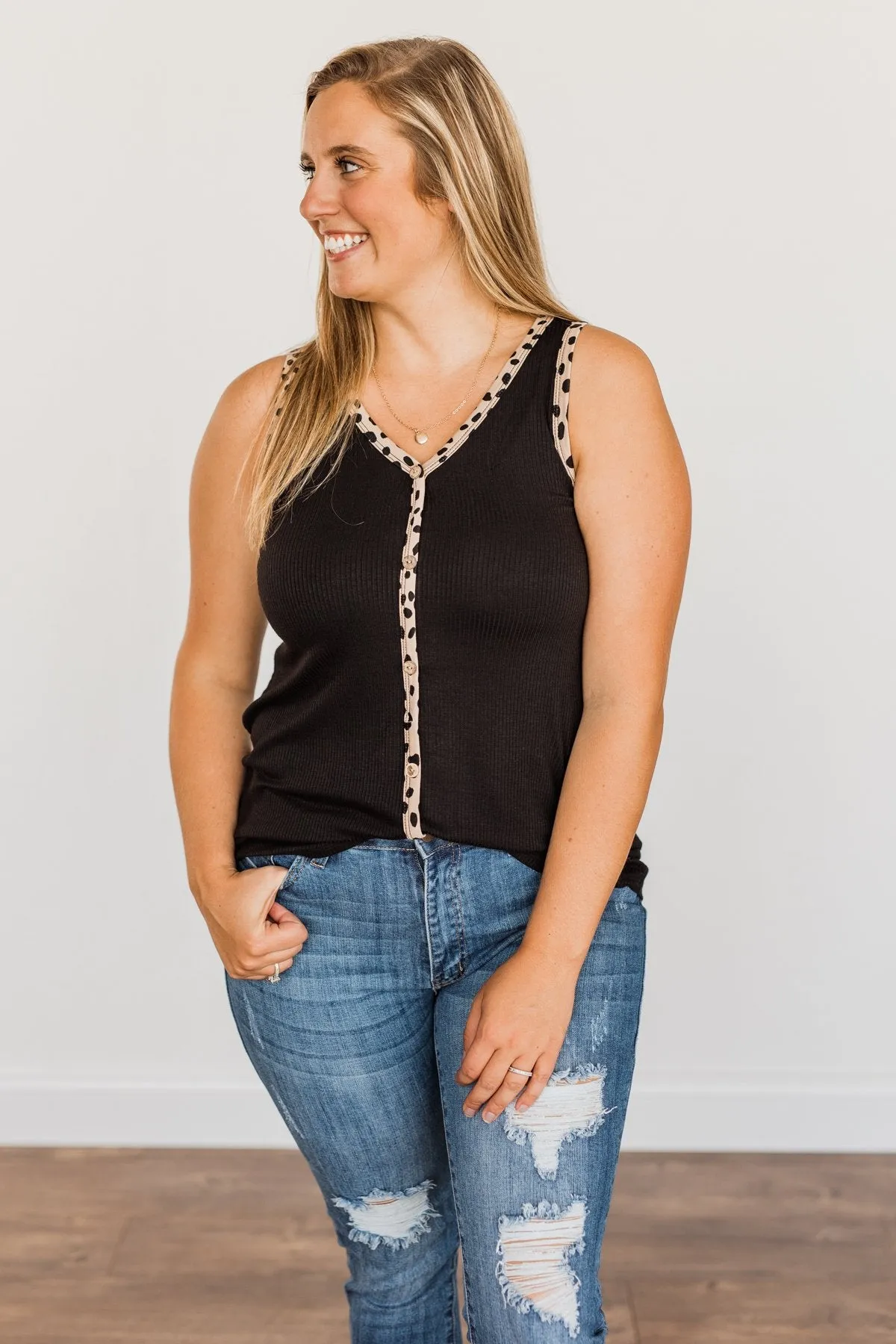 Good Ole Days Ribbed Knit Tank Top- Black