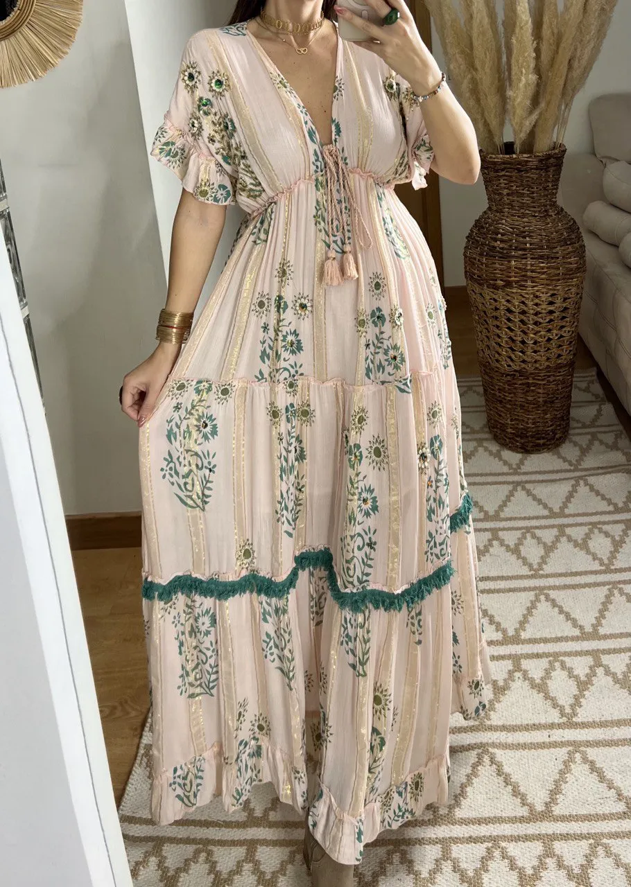 Hand-Embroidered Bohemian Dress