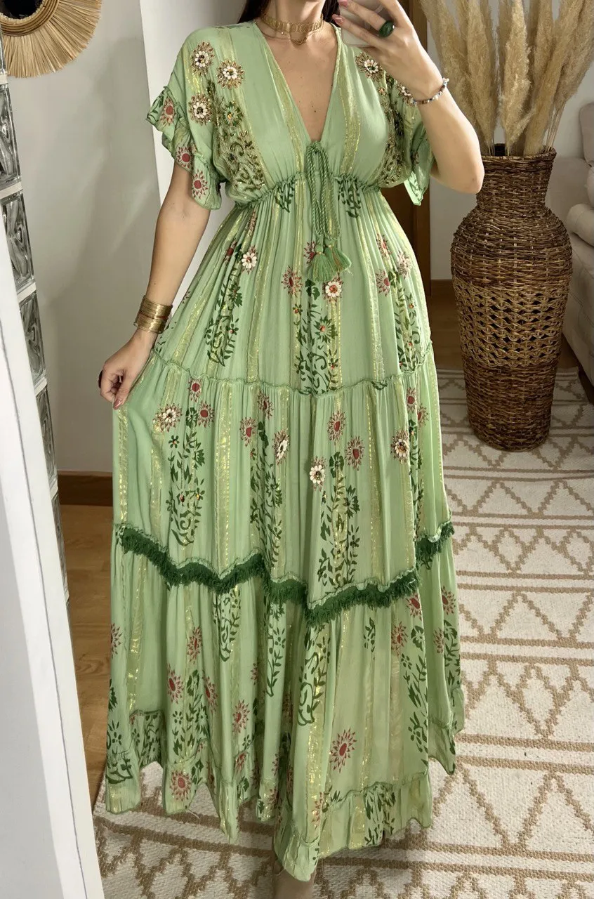 Hand-Embroidered Bohemian Dress