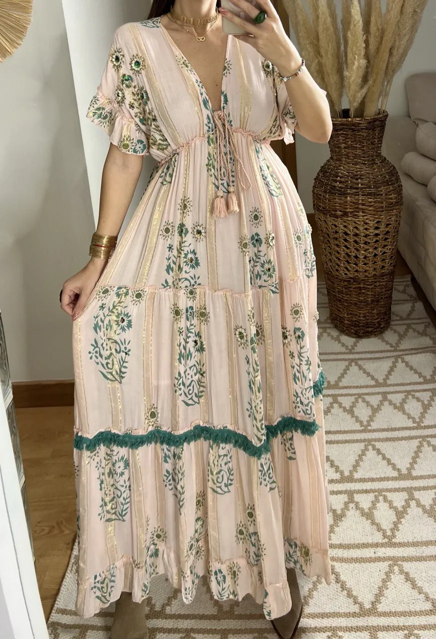 Hand-Embroidered Bohemian Dress