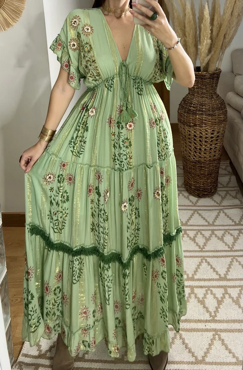 Hand-Embroidered Bohemian Dress