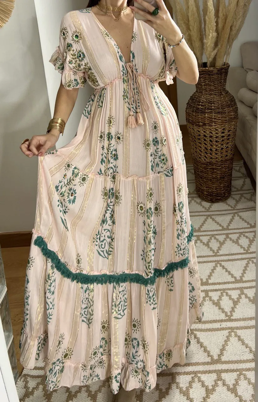Hand-Embroidered Bohemian Dress