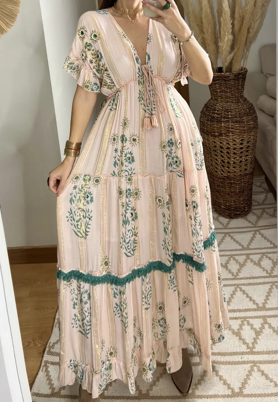 Hand-Embroidered Bohemian Dress