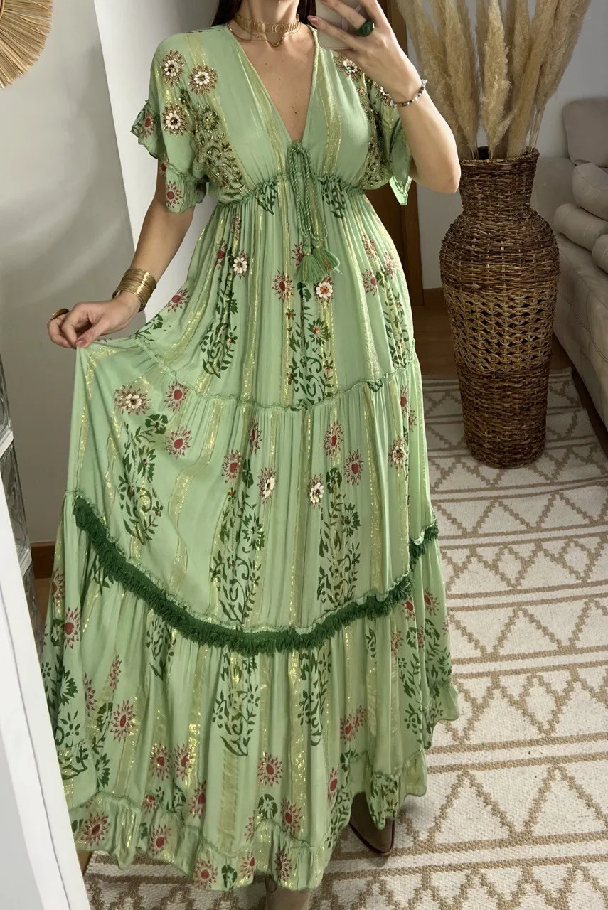 Hand-Embroidered Bohemian Dress