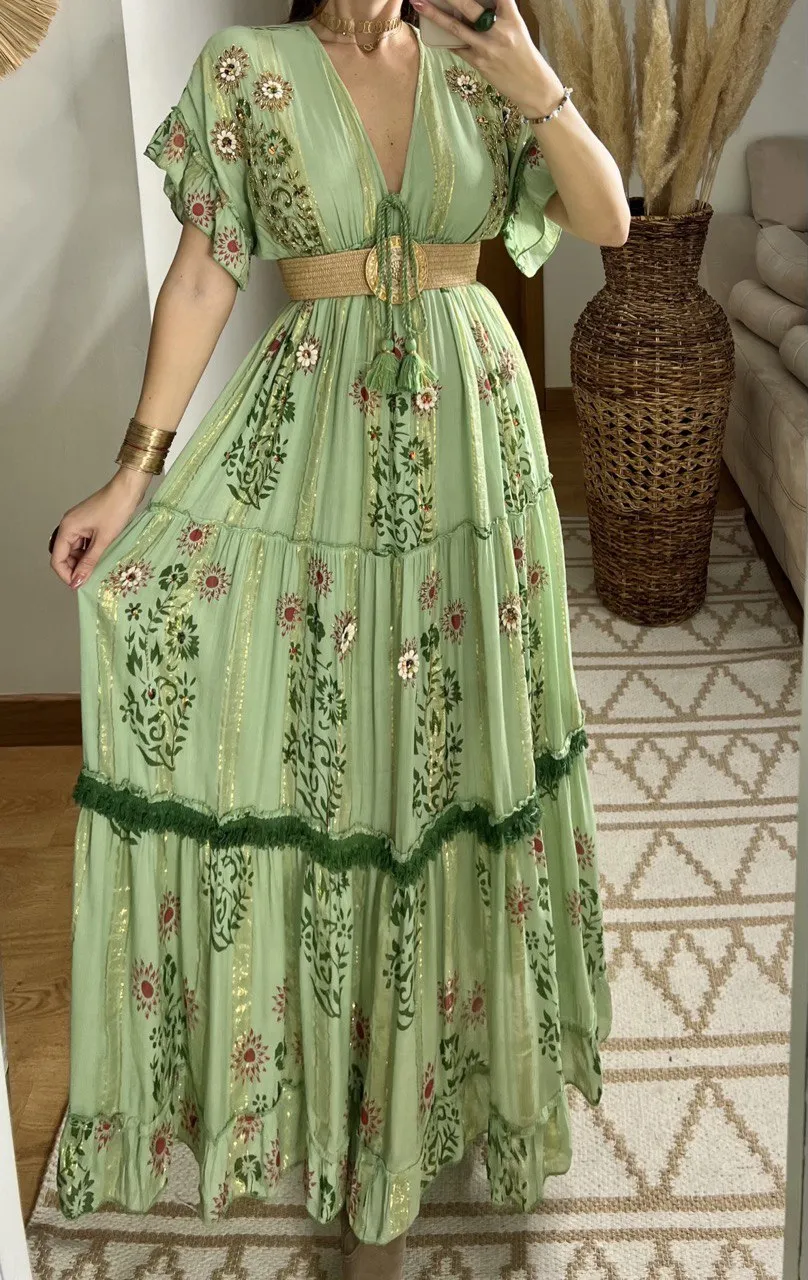 Hand-Embroidered Bohemian Dress