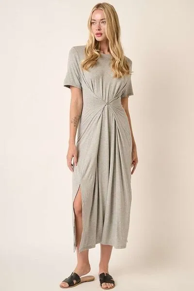 Hazel Blues® |  Mittoshop Side Slit Round Neck Short Sleeve Dress
