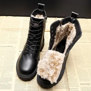 Helena - Black leather insulated boots lined with fur