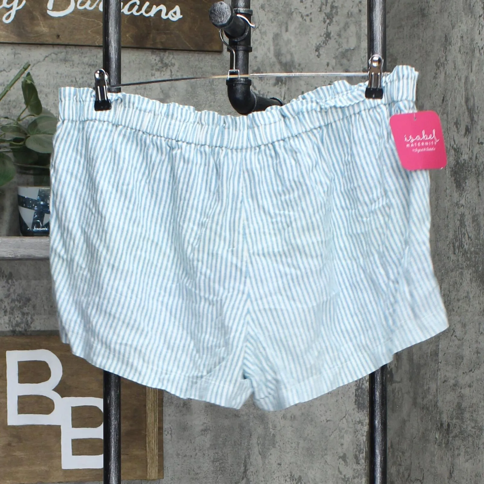 Isabel Maternity Tie-Front Pull-On Maternity Shorts Blue White Striped L