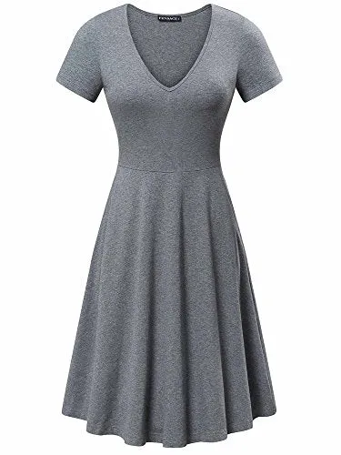 Kendra Short Sleeve Casual Flare A Line Midi Dress