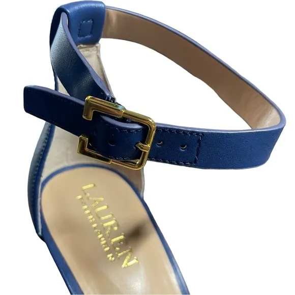 Lauren Ralph Lauren Grayce Blue Leather Woven Sandals Heels Size 9