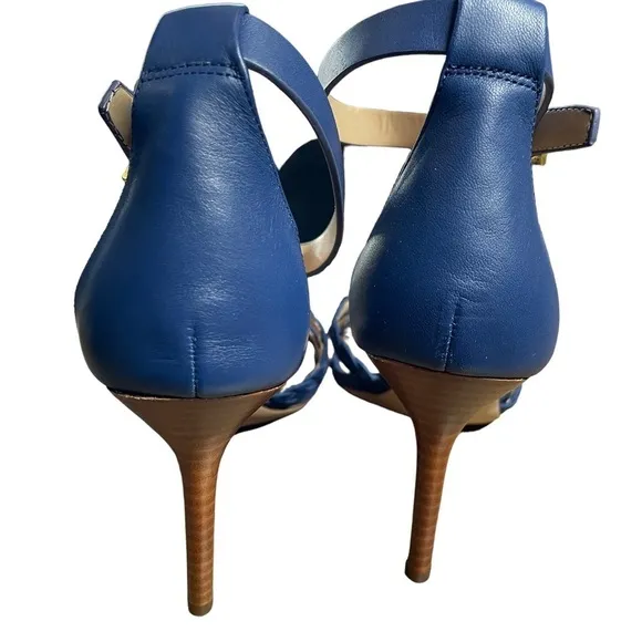 Lauren Ralph Lauren Grayce Blue Leather Woven Sandals Heels Size 9