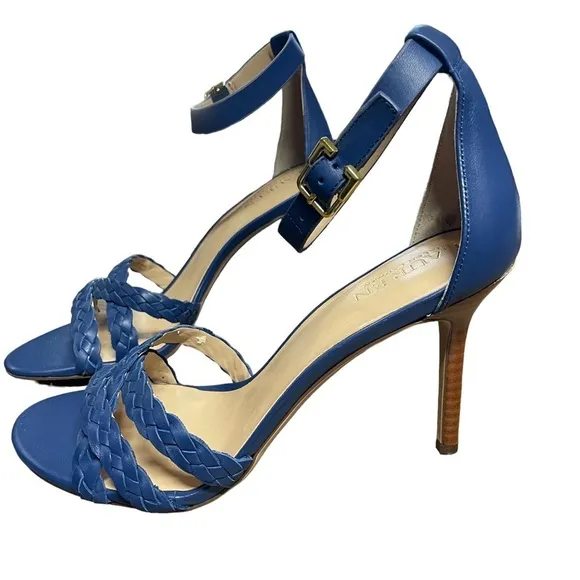 Lauren Ralph Lauren Grayce Blue Leather Woven Sandals Heels Size 9
