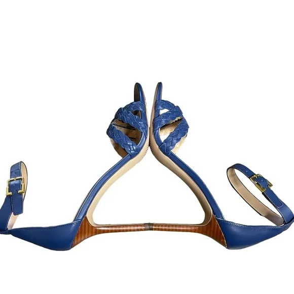 Lauren Ralph Lauren Grayce Blue Leather Woven Sandals Heels Size 9