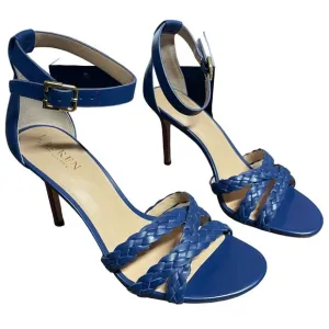 Lauren Ralph Lauren Grayce Blue Leather Woven Sandals Heels Size 9