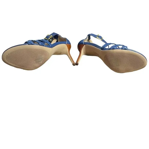 Lauren Ralph Lauren Grayce Blue Leather Woven Sandals Heels Size 9