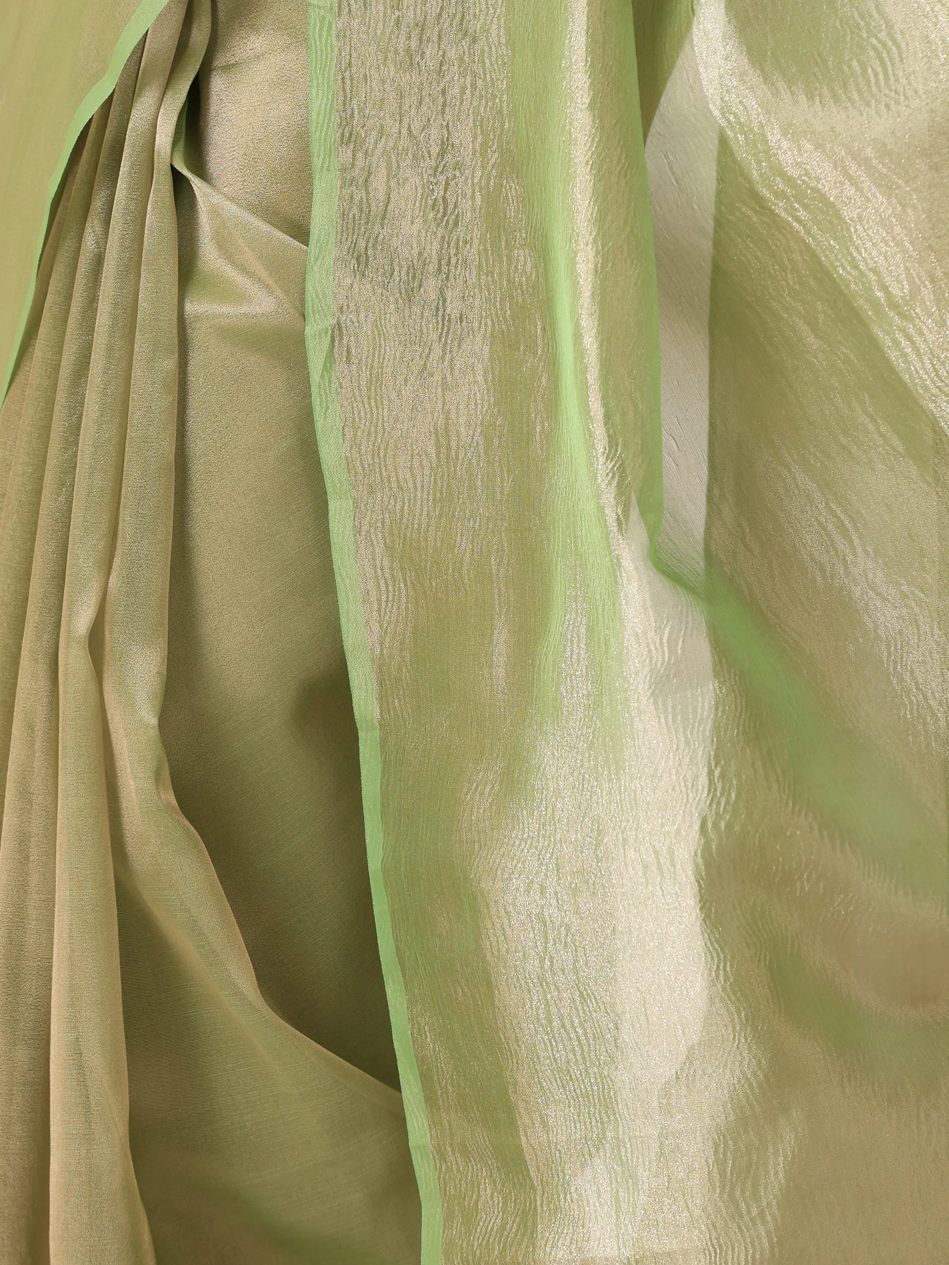 Lemon Green Banarasi Tissue Saree with Blouse Fabric