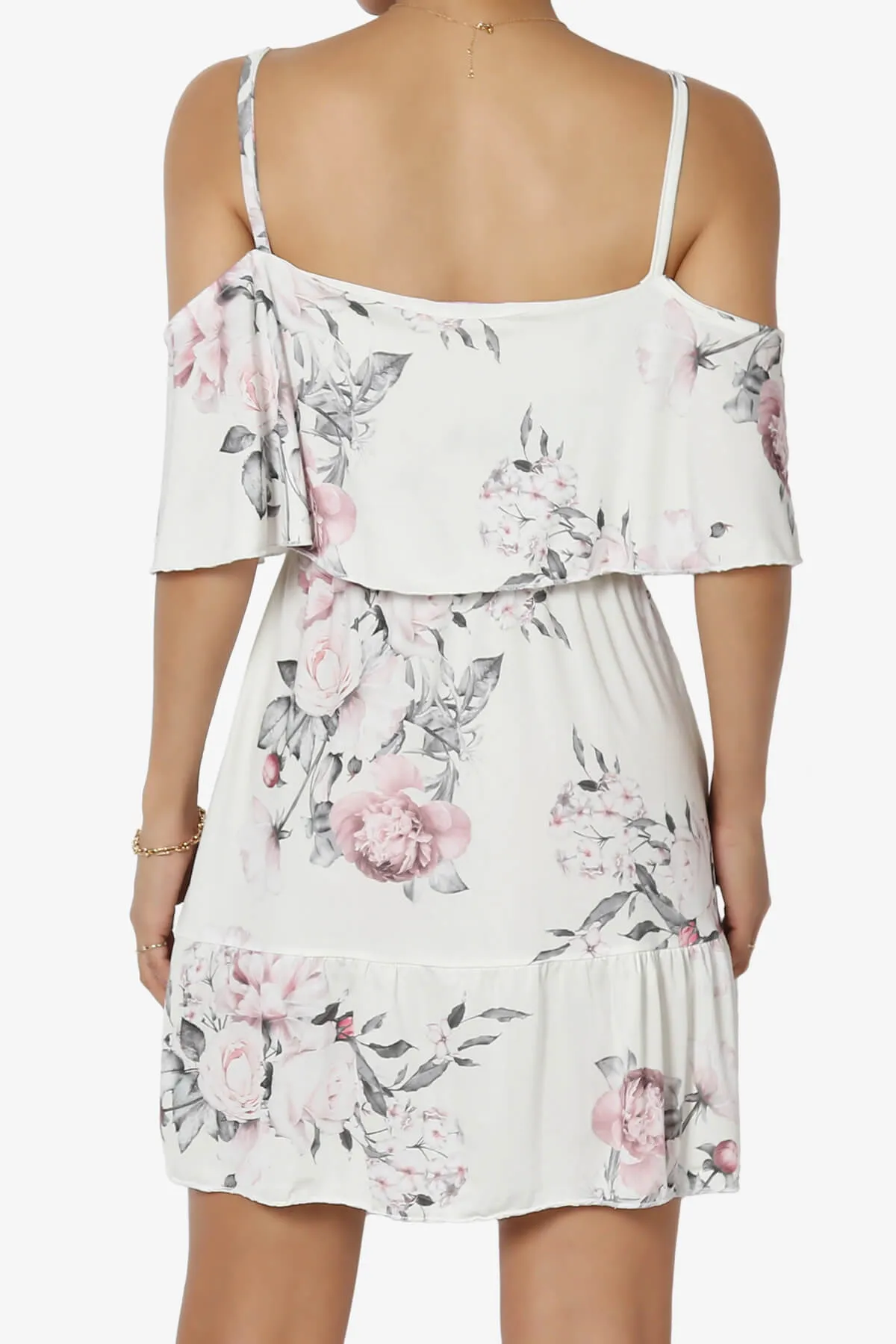 Linza Floral Tiered Cold Shoulder Mini Dress