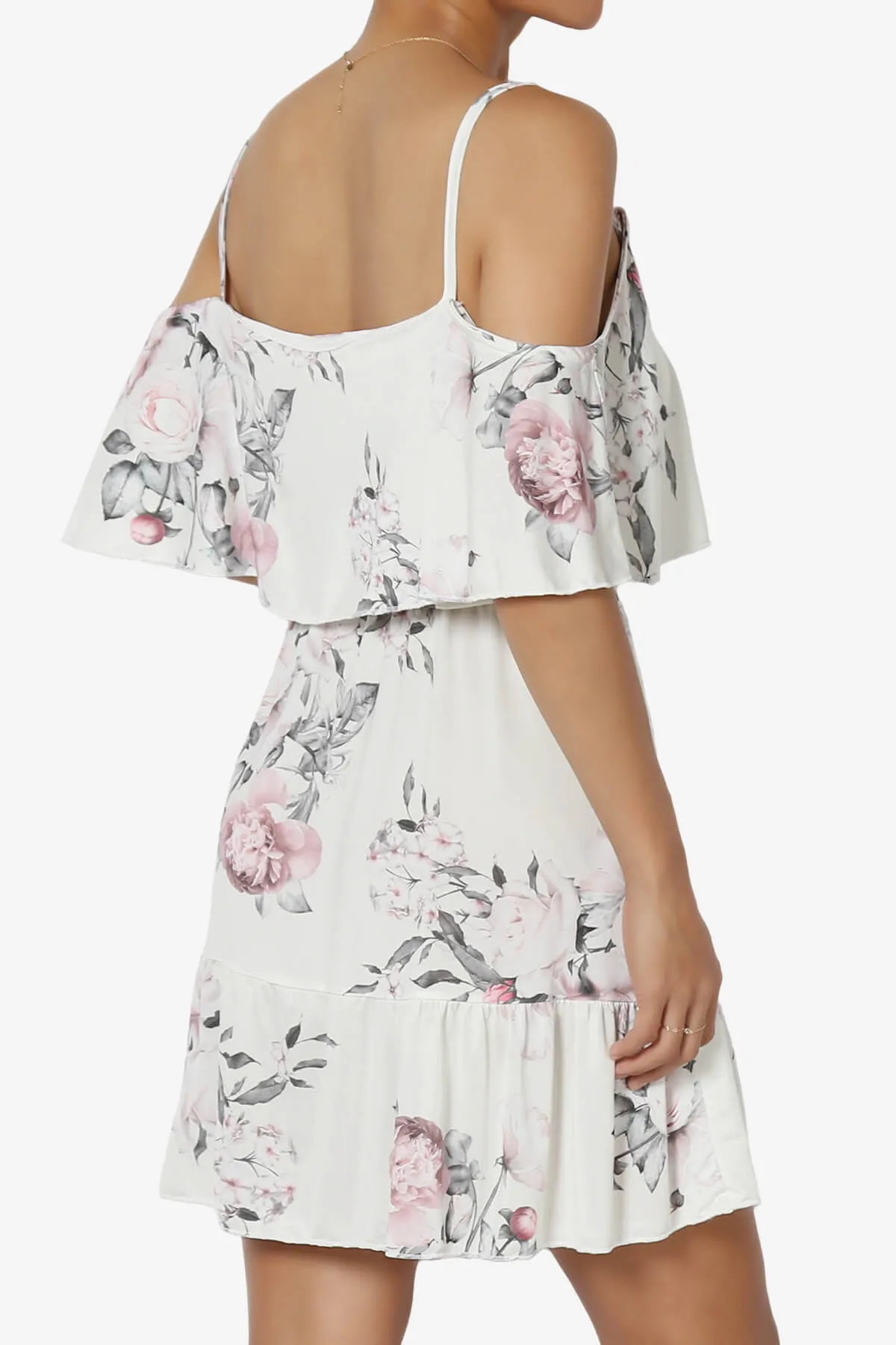 Linza Floral Tiered Cold Shoulder Mini Dress