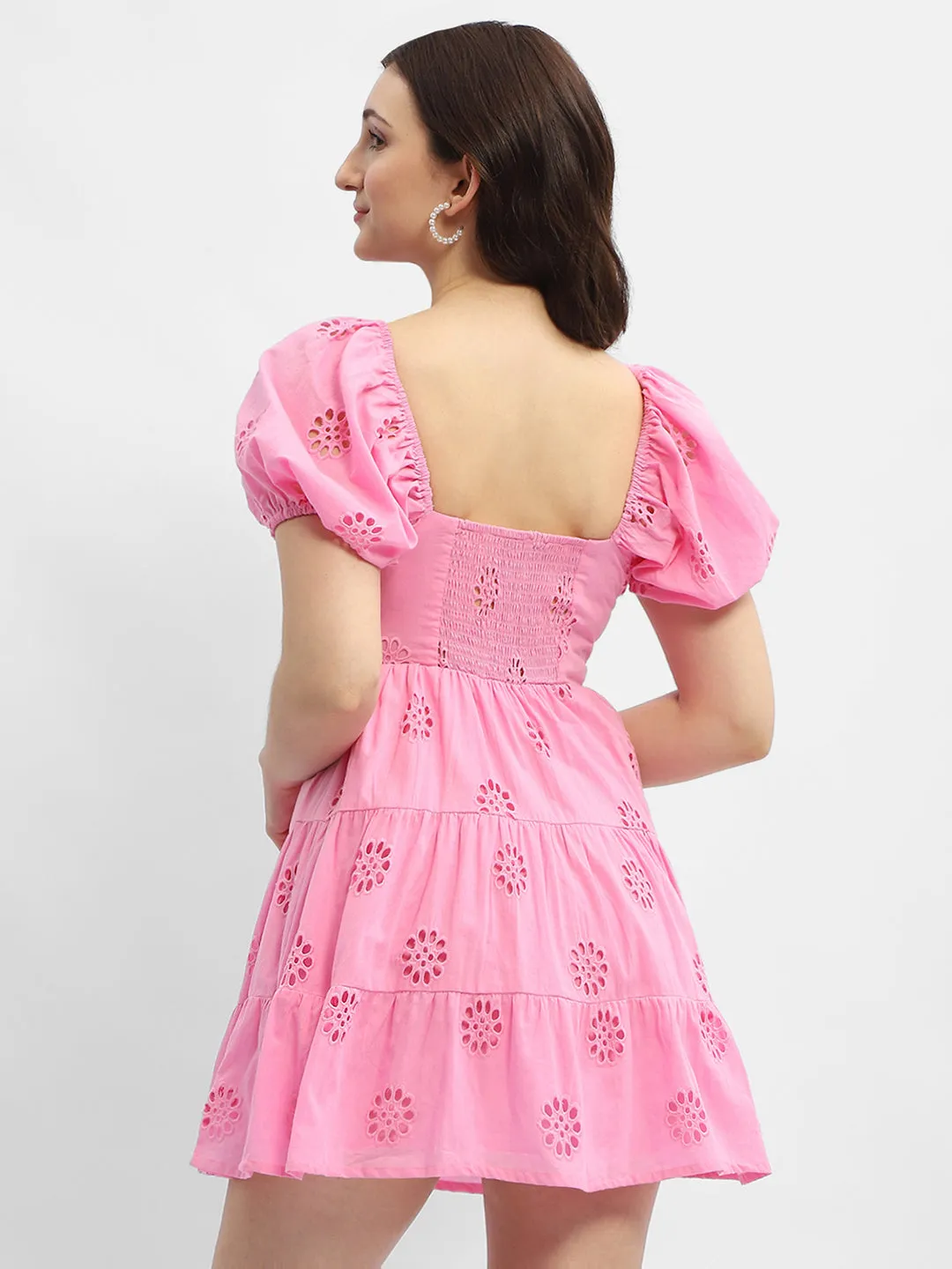 Madame Shanaya Kapoor Schiffli Pink Sweetheart Neck Dress