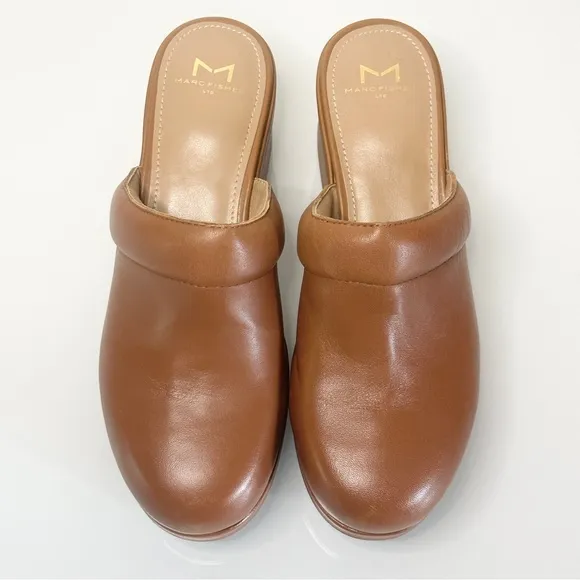 Marc Fisher LTD Beckett Block Heel Leather Clogs 7 Mules