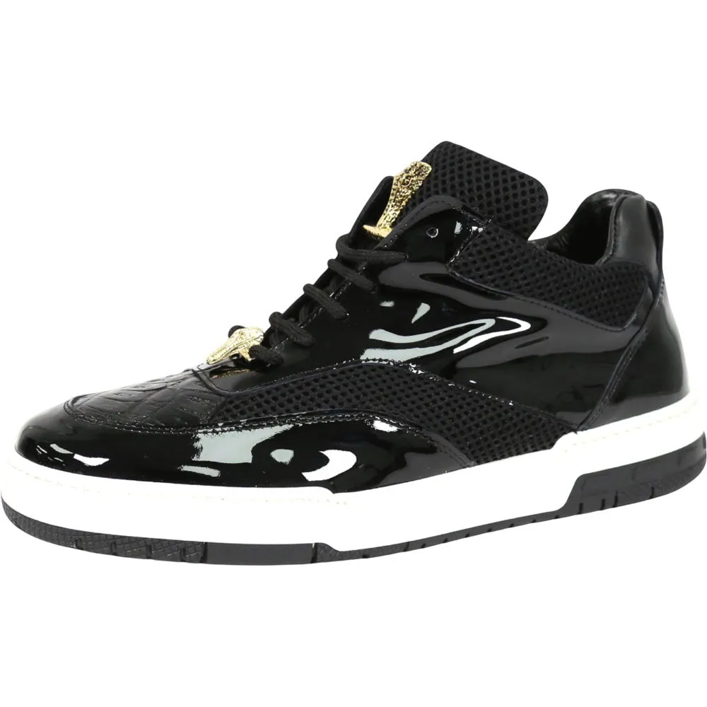 Mauri Breeze Men's Black Exotic Crocodile / Fabric / Patent Leather Casual Sneaker