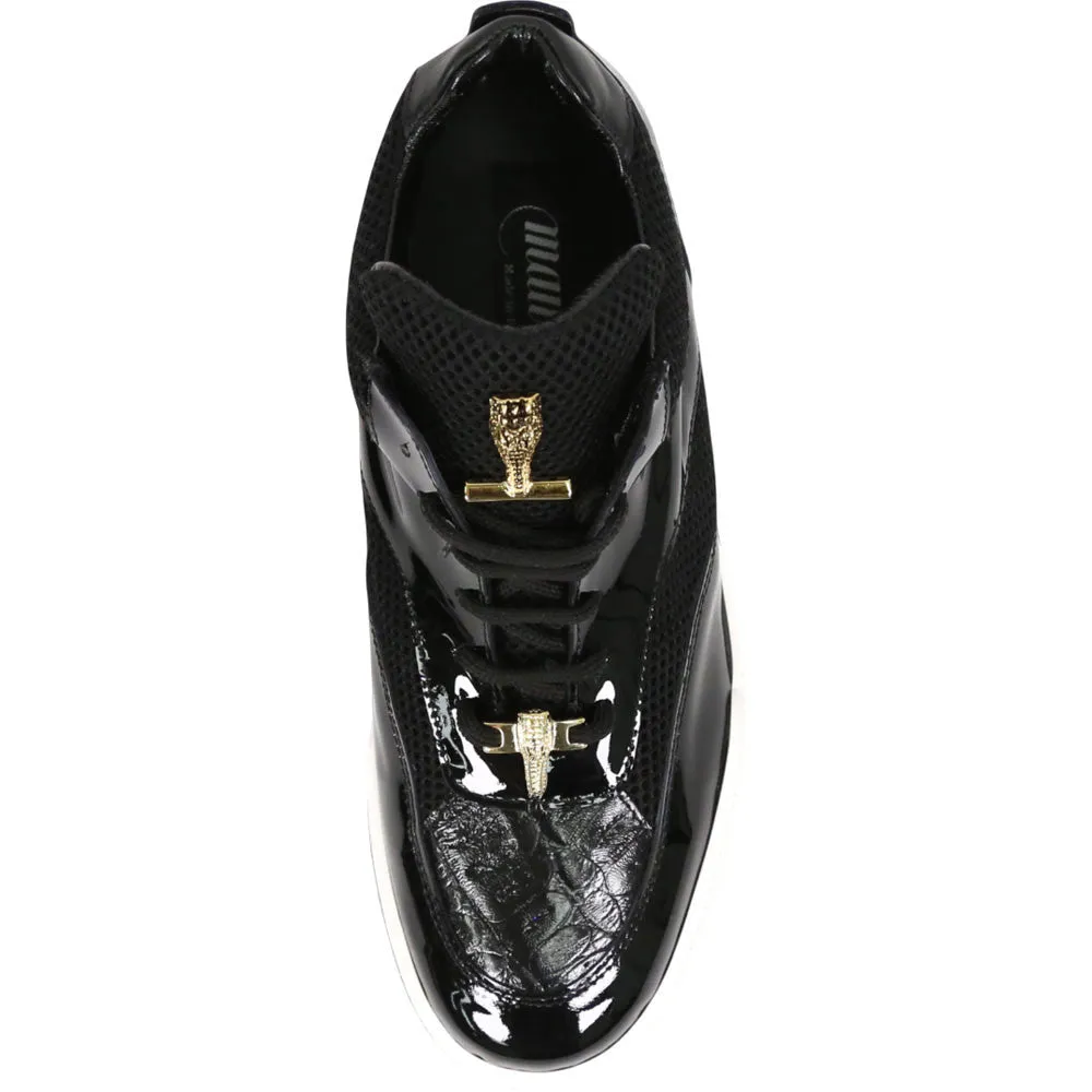 Mauri Breeze Men's Black Exotic Crocodile / Fabric / Patent Leather Casual Sneaker