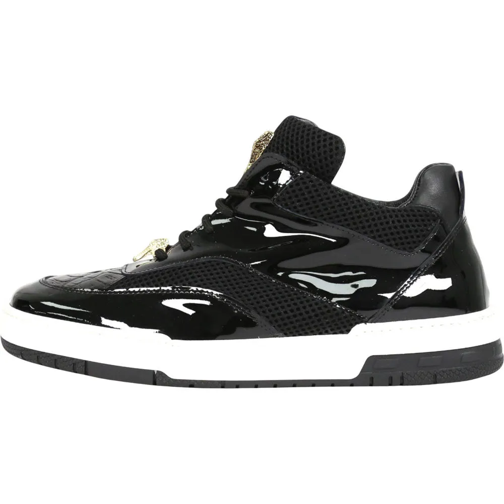 Mauri Breeze Men's Black Exotic Crocodile / Fabric / Patent Leather Casual Sneaker