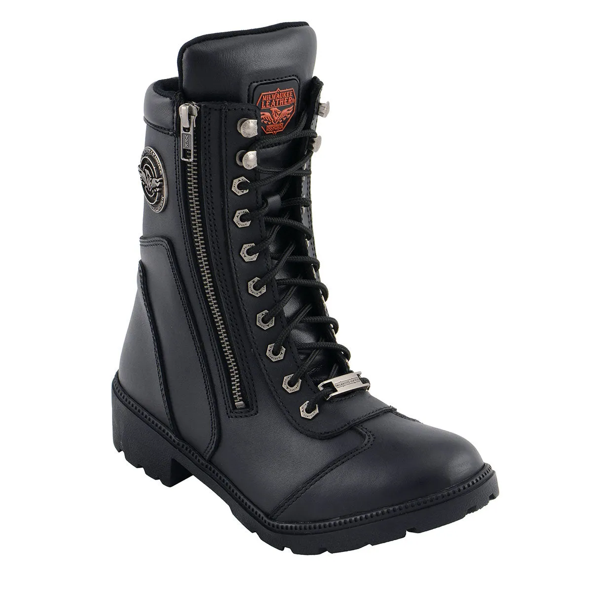 MBL9301 Women's Black Lace-Up Boots with Side Zipper Entry