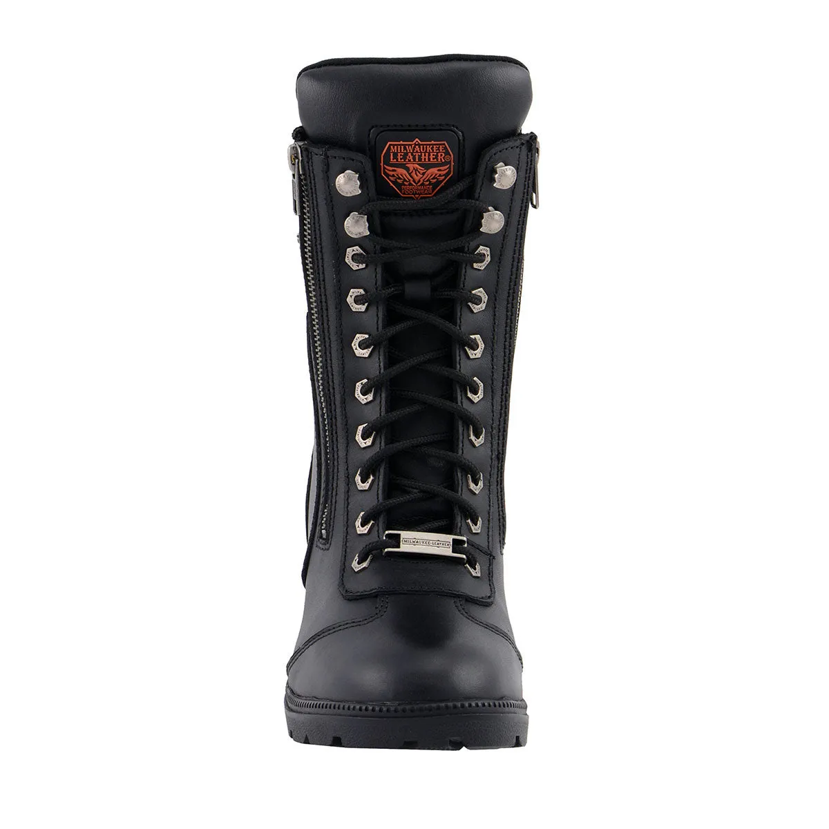 MBL9301 Women's Black Lace-Up Boots with Side Zipper Entry