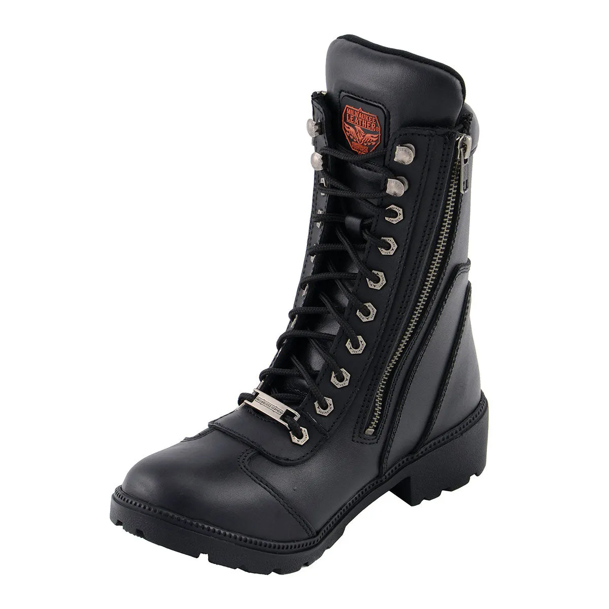 MBL9301 Women's Black Lace-Up Boots with Side Zipper Entry