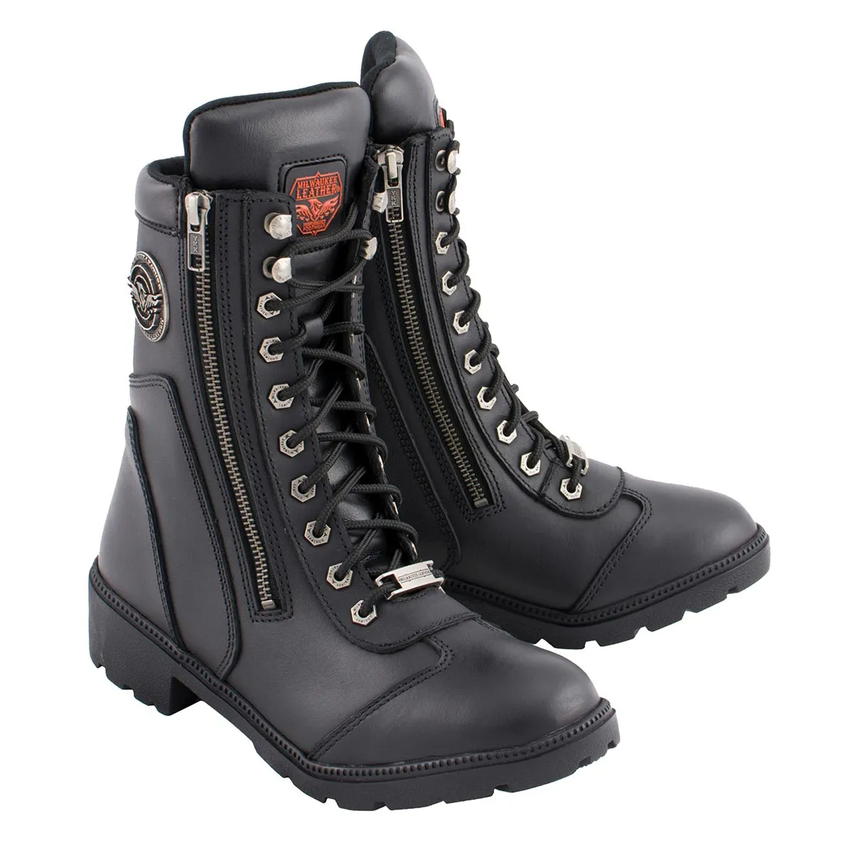 MBL9301 Women's Black Lace-Up Boots with Side Zipper Entry