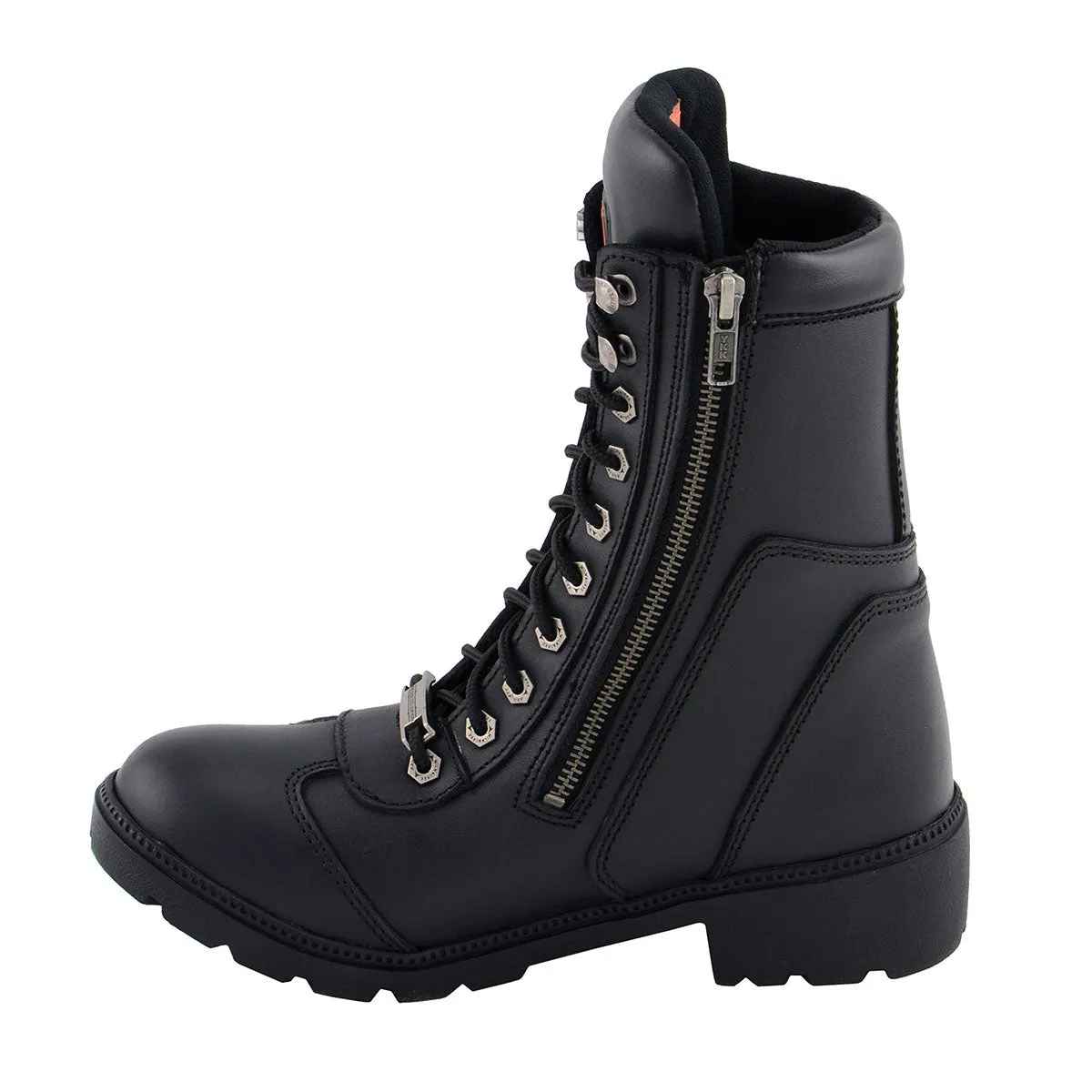 MBL9301 Women's Black Lace-Up Boots with Side Zipper Entry