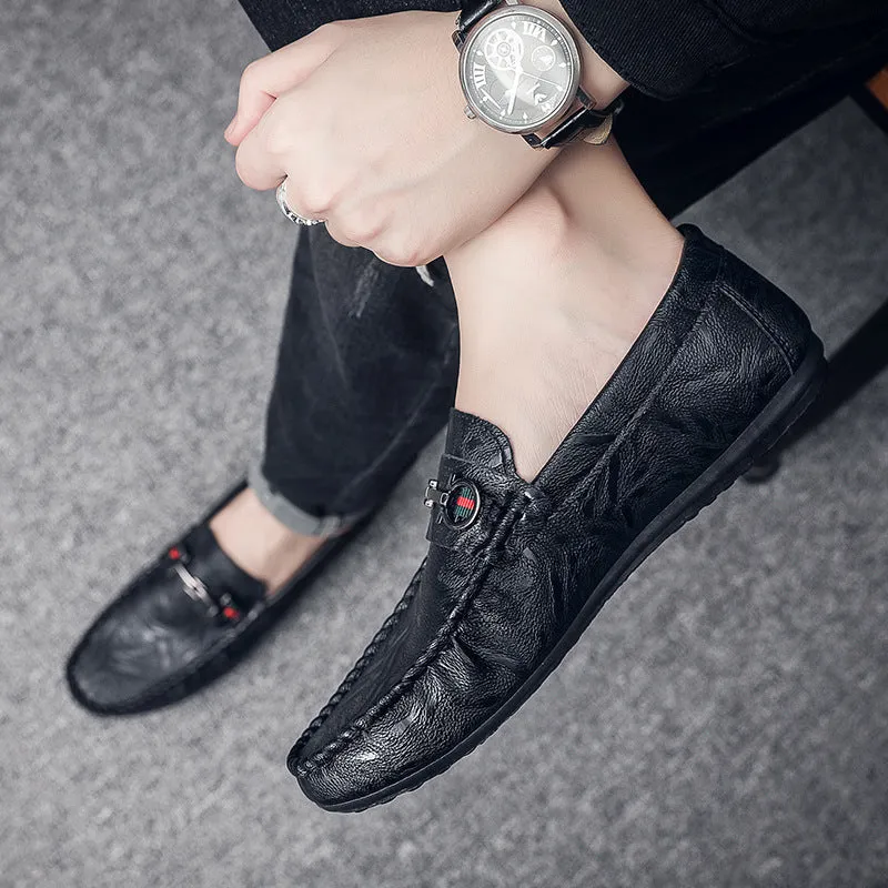 Men’s Leather Slip-On Loafers – Casual Driving Shoes