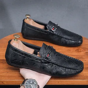 Men’s Leather Slip-On Loafers – Casual Driving Shoes