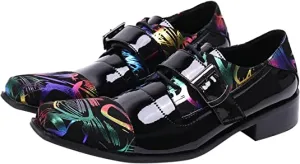 Men's Western Dress Loafers Patent Leather Buckle