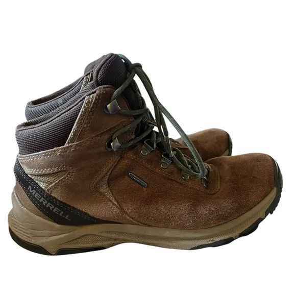 Merrell Men Erie Mid Waterproof Hiking Boots Size 9.5 Brown Suede Earth J033689