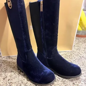 Michael Kors Emma Lily velour boots new navy blue Youth Girls Size 1