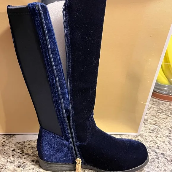 Michael Kors Emma Lily velour boots new navy blue Youth Girls Size 1