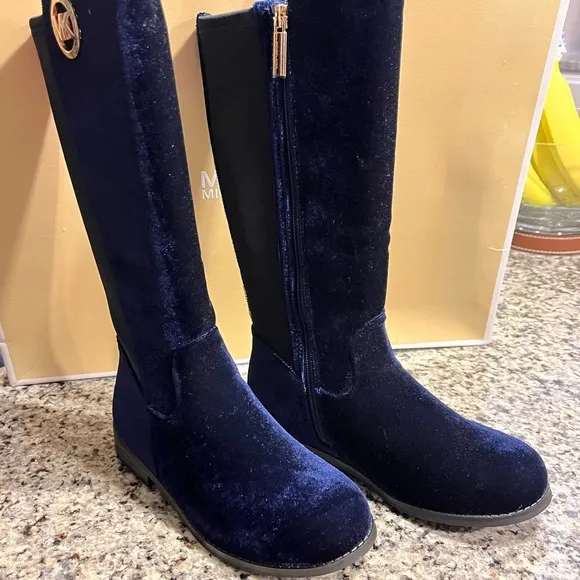 Michael Kors Emma Lily velour boots new navy blue Youth Girls Size 1