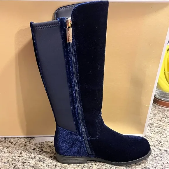 Michael Kors Emma Lily velour boots new navy blue Youth Girls Size 1