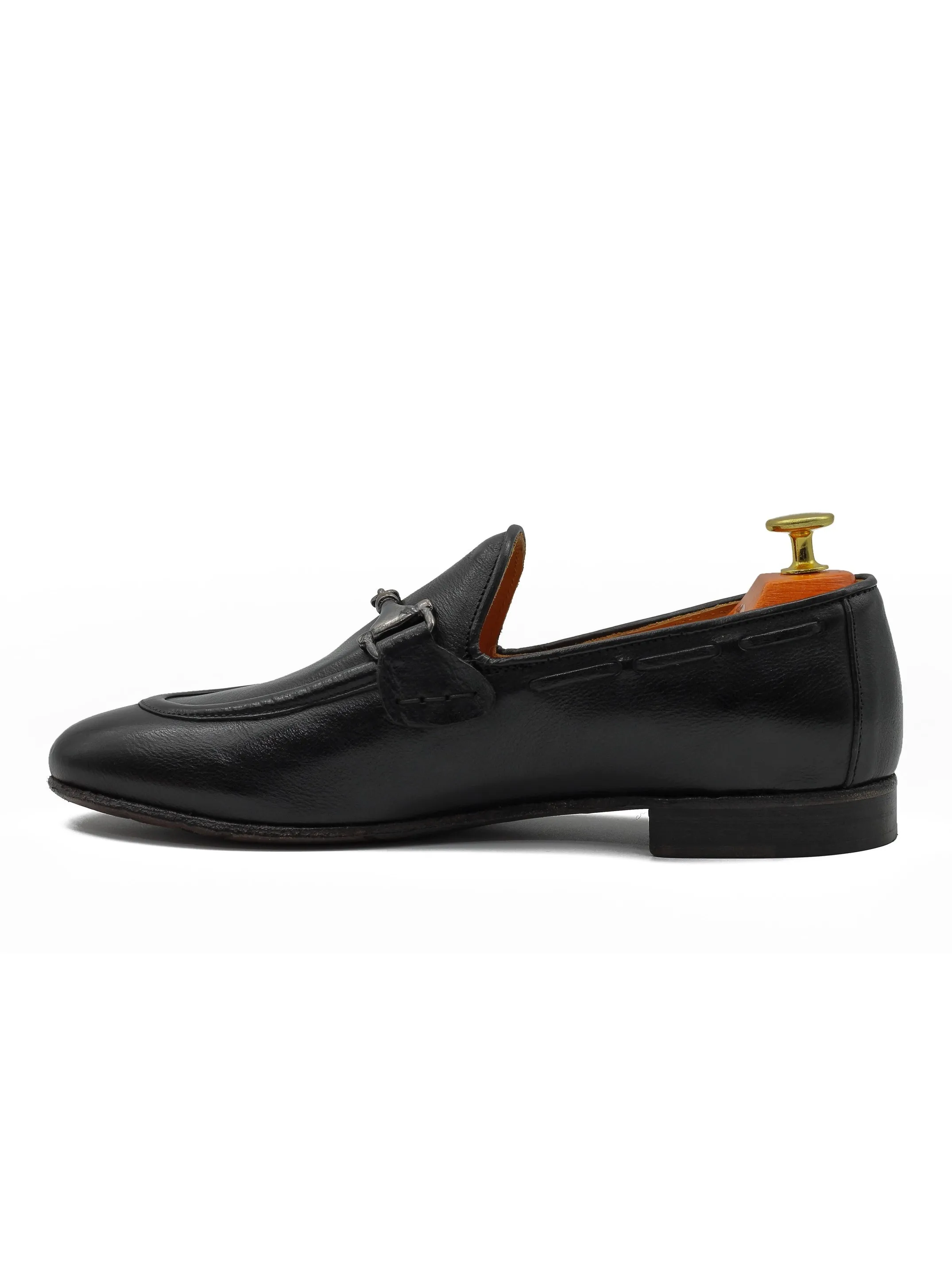 NAPLES 02 - ITALIAN LEATHER SNAFFLE BIT LOAFER IN BLACK