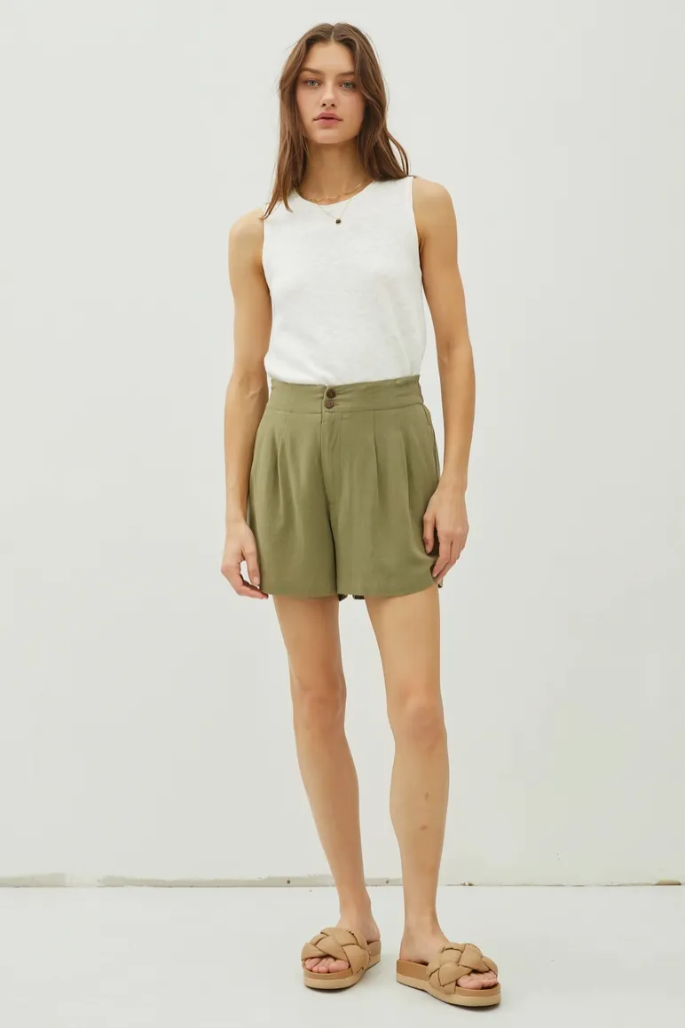 Olive Linen Shorts