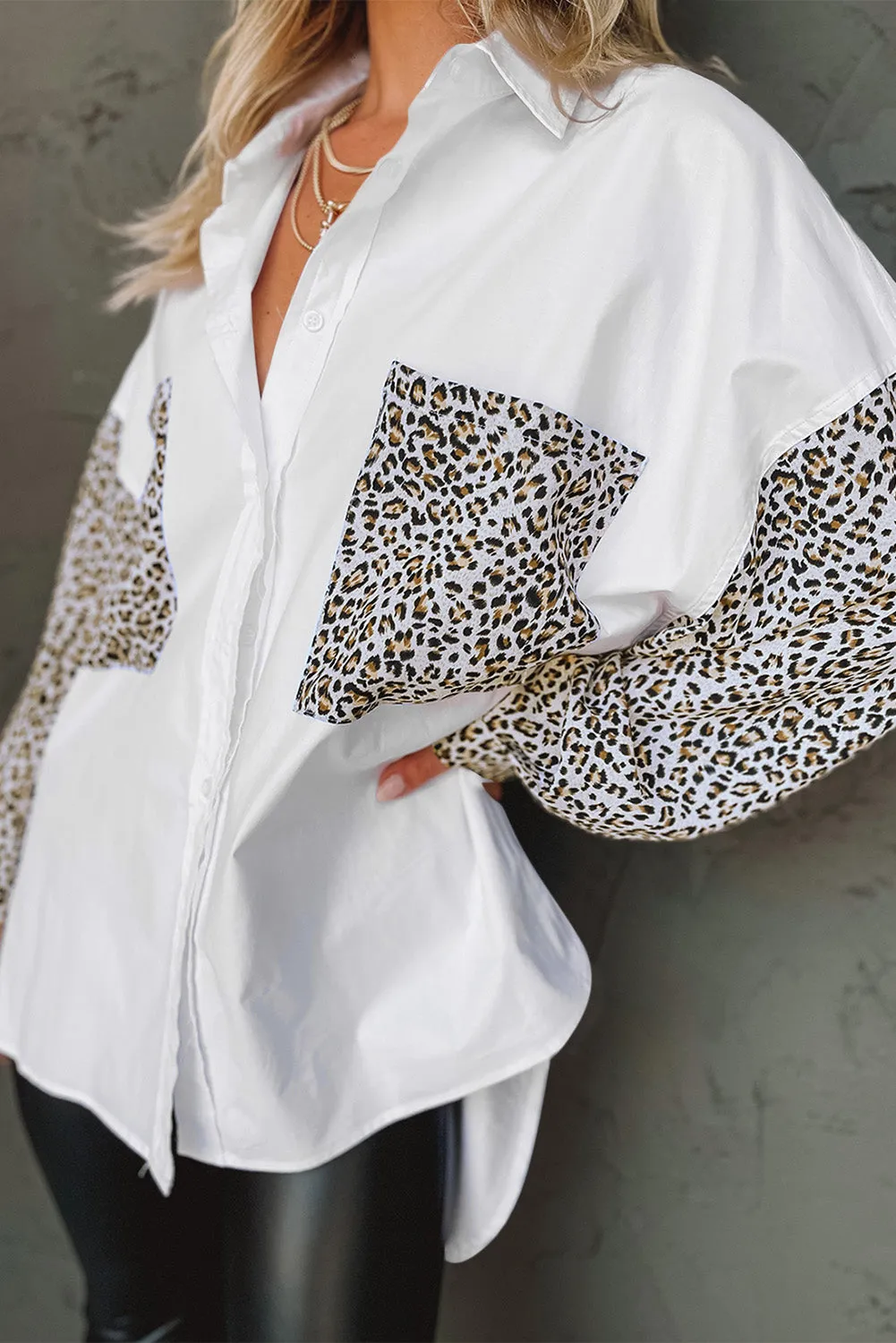 Patchwork Drop Shoulder High Low Long Sleeve Shirt