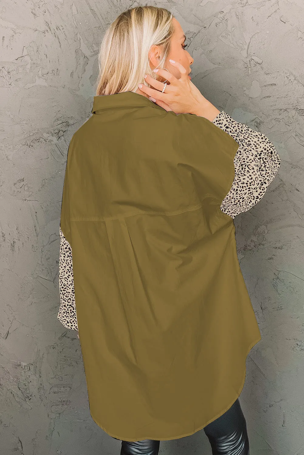 Patchwork Drop Shoulder High Low Long Sleeve Shirt