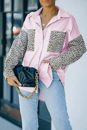 Patchwork Drop Shoulder High Low Long Sleeve Shirt