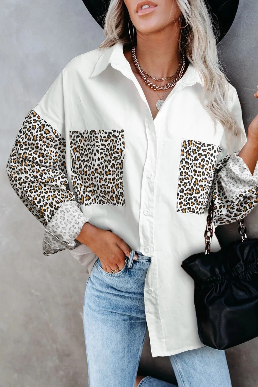 Patchwork Drop Shoulder High Low Long Sleeve Shirt