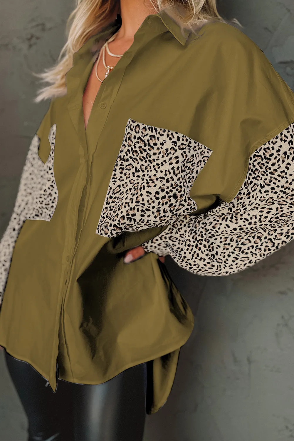 Patchwork Drop Shoulder High Low Long Sleeve Shirt