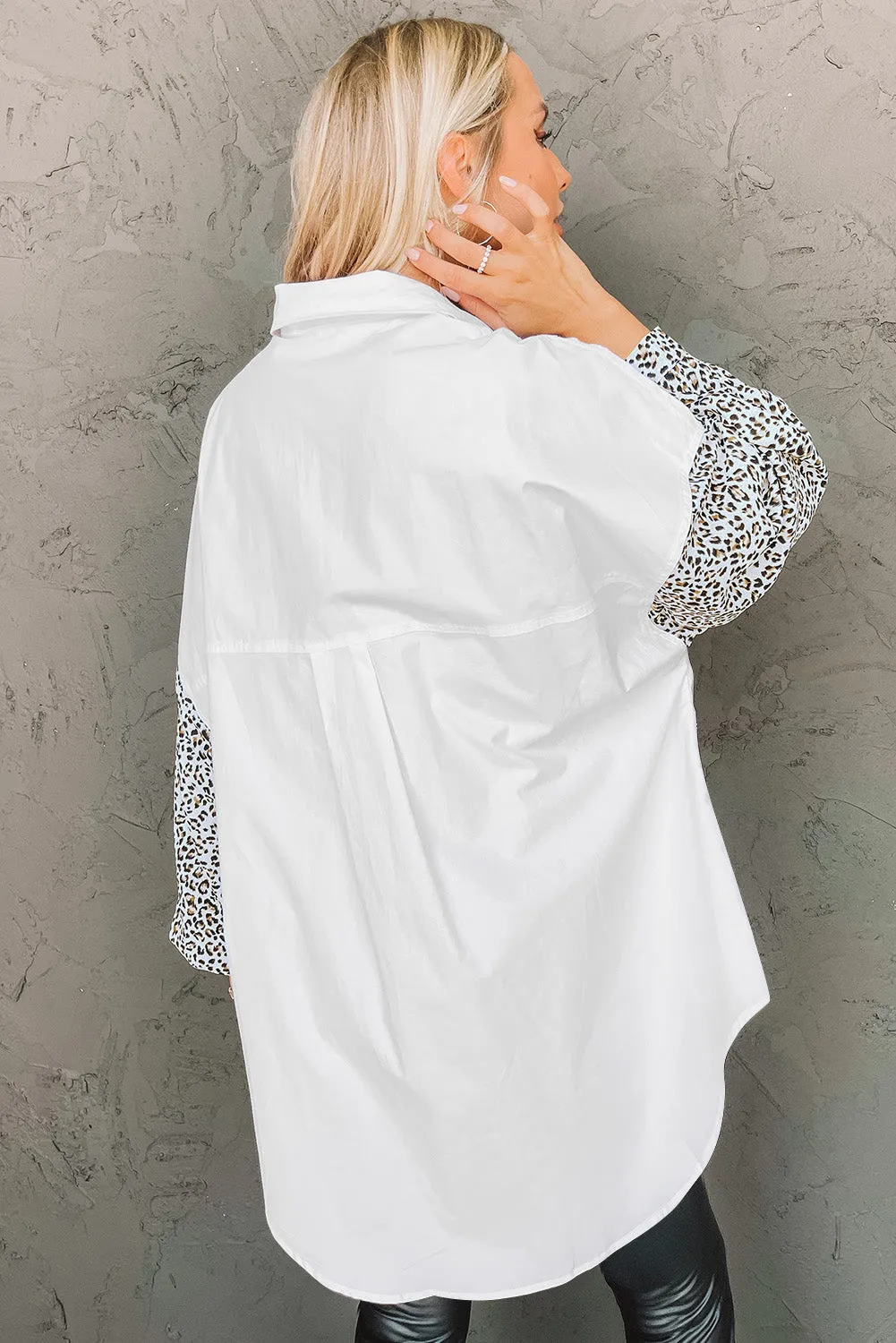 Patchwork Drop Shoulder High Low Long Sleeve Shirt