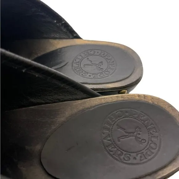 Penelope Chilvers Floral Embroidered Black Leather Clogs Size 6